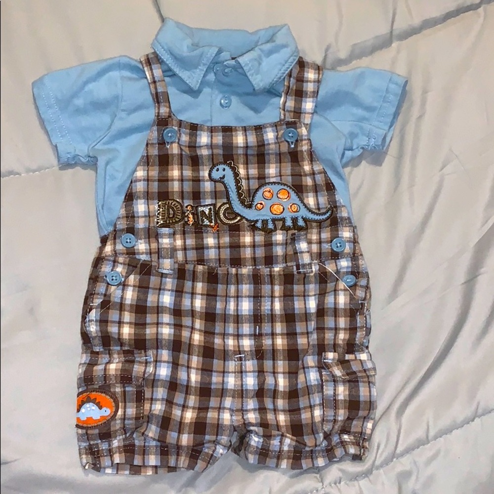 (2 for$12) 2 piece overall Dinosaur outfit- EUC